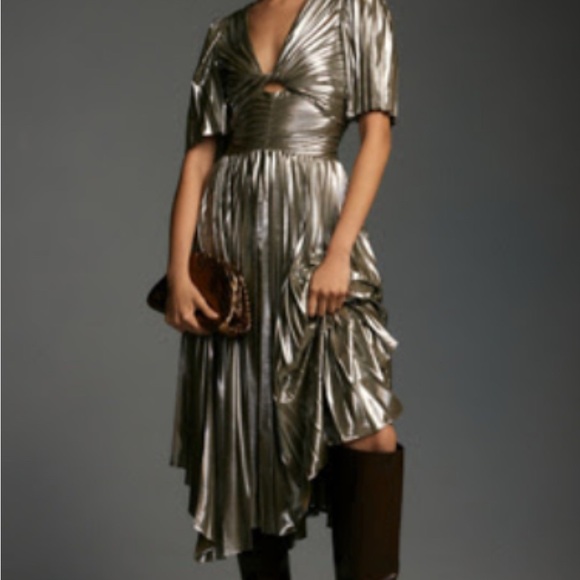 Anthropologie Silver Dolman Sleeve Gown - Picture 1 of 4